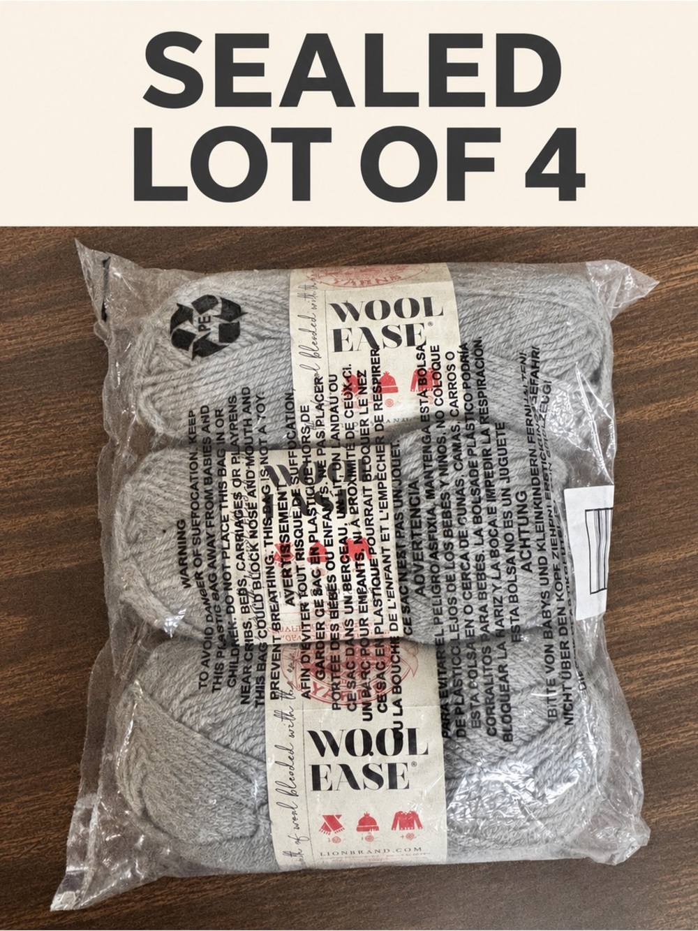 Lion Brand Wool-Ease Yarn Sealed Lot of 4 Grey Heather Worsted